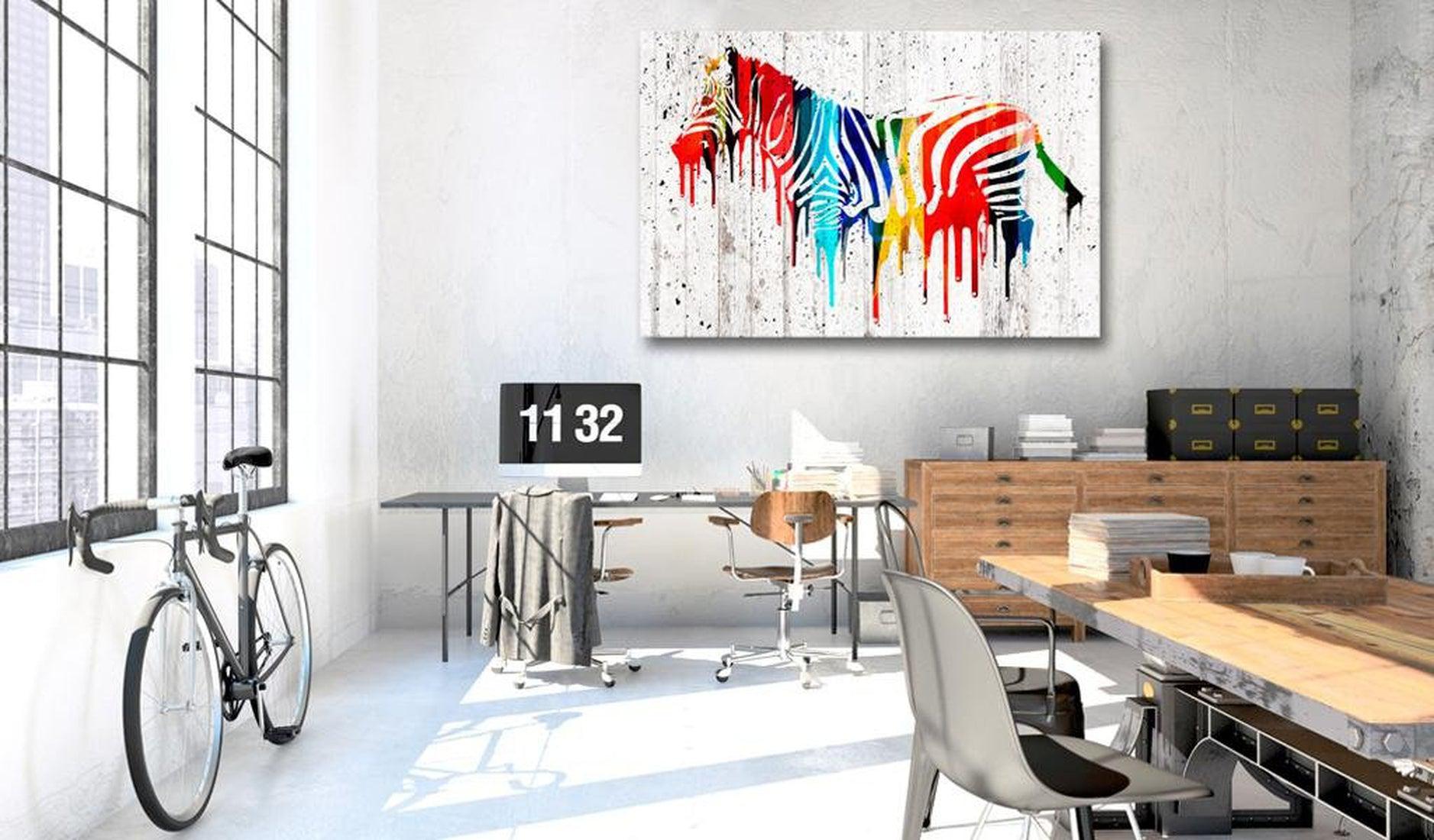 Stretched Canvas Animal Art - Colourful Zebra