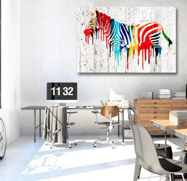 Stretched Canvas Animal Art - Colourful Zebra