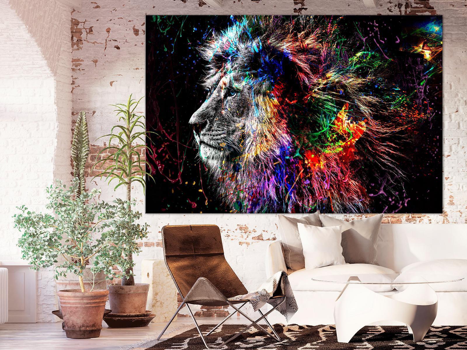 Stretched Canvas Animal Art - Crazy Lion Wide