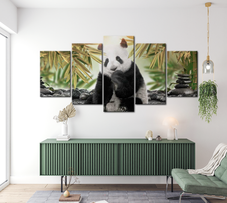 Animal Canvas Wall Art - Cute Panda Bear - 5 Pieces