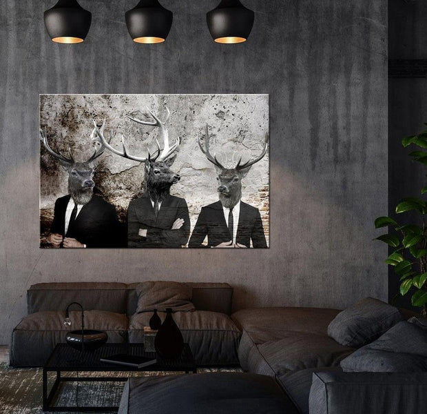 Stretched Canvas Animal Art - Deer In Suits