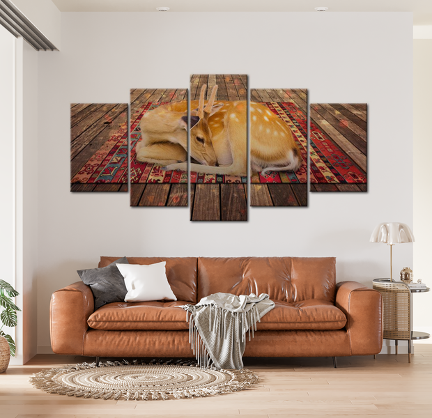 Animal Canvas Wall Art - Deer On Carpet - 5 Pieces