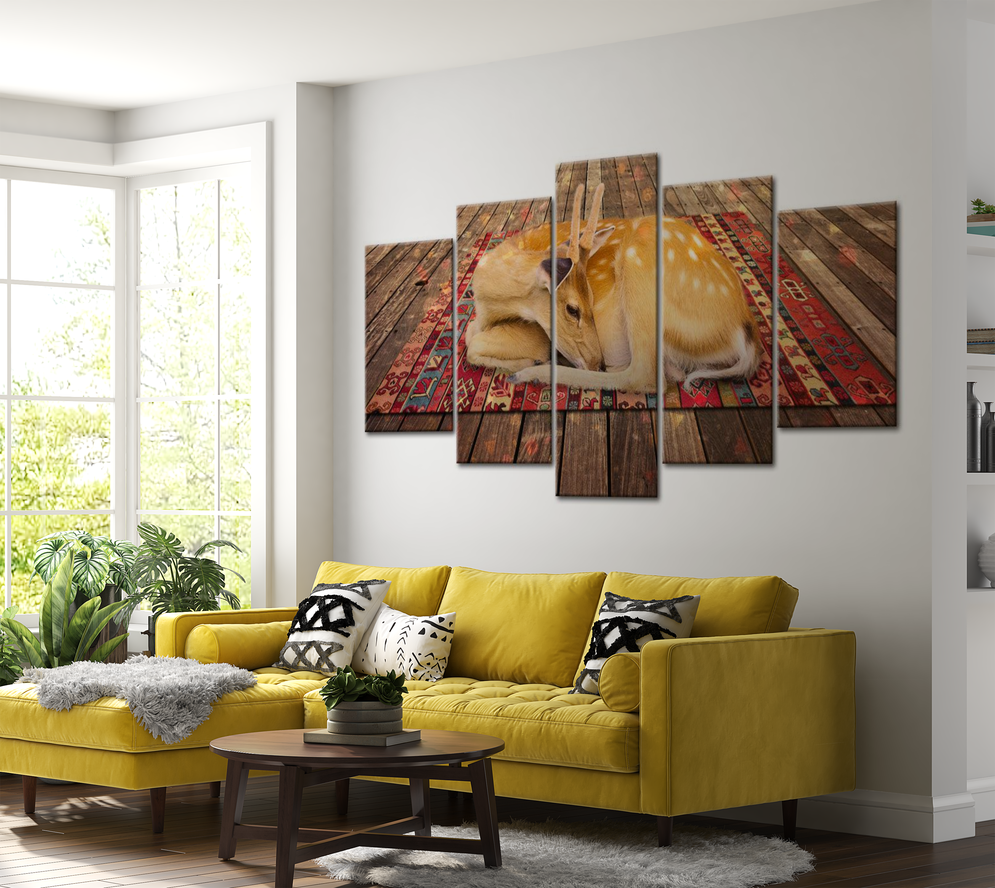 Stretched Canvas Animal Art - Deer On Carpet 40"Wx20"H