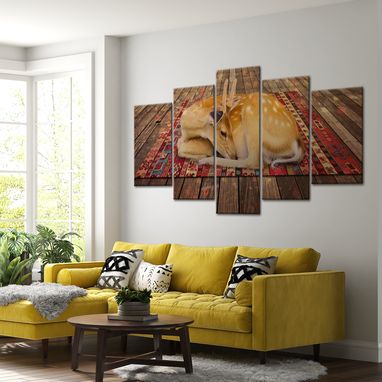 Stretched Canvas Animal Art - Deer On Carpet 40"Wx20"H
