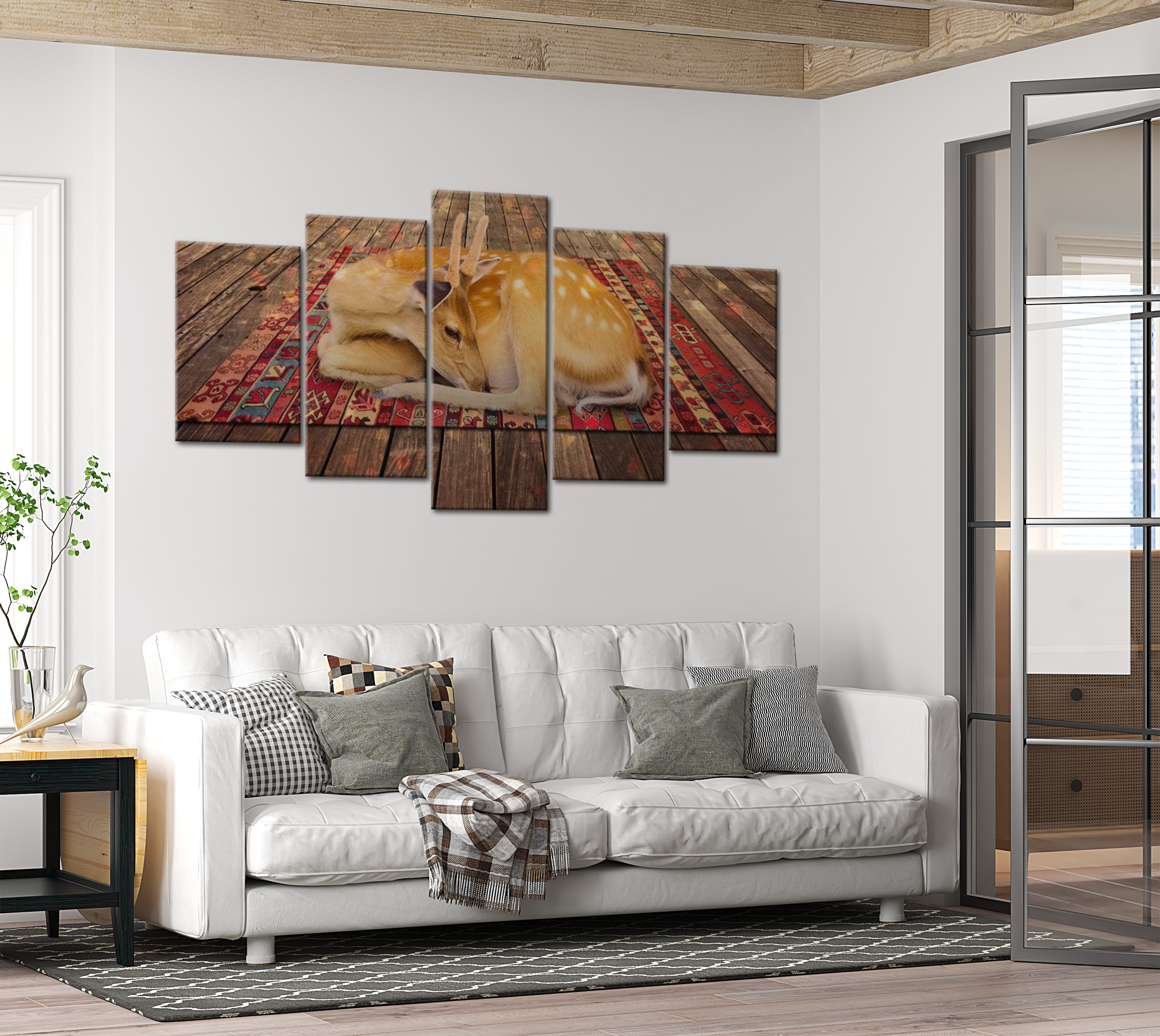 Stretched Canvas Animal Art - Deer On Carpet 40"Wx20"H