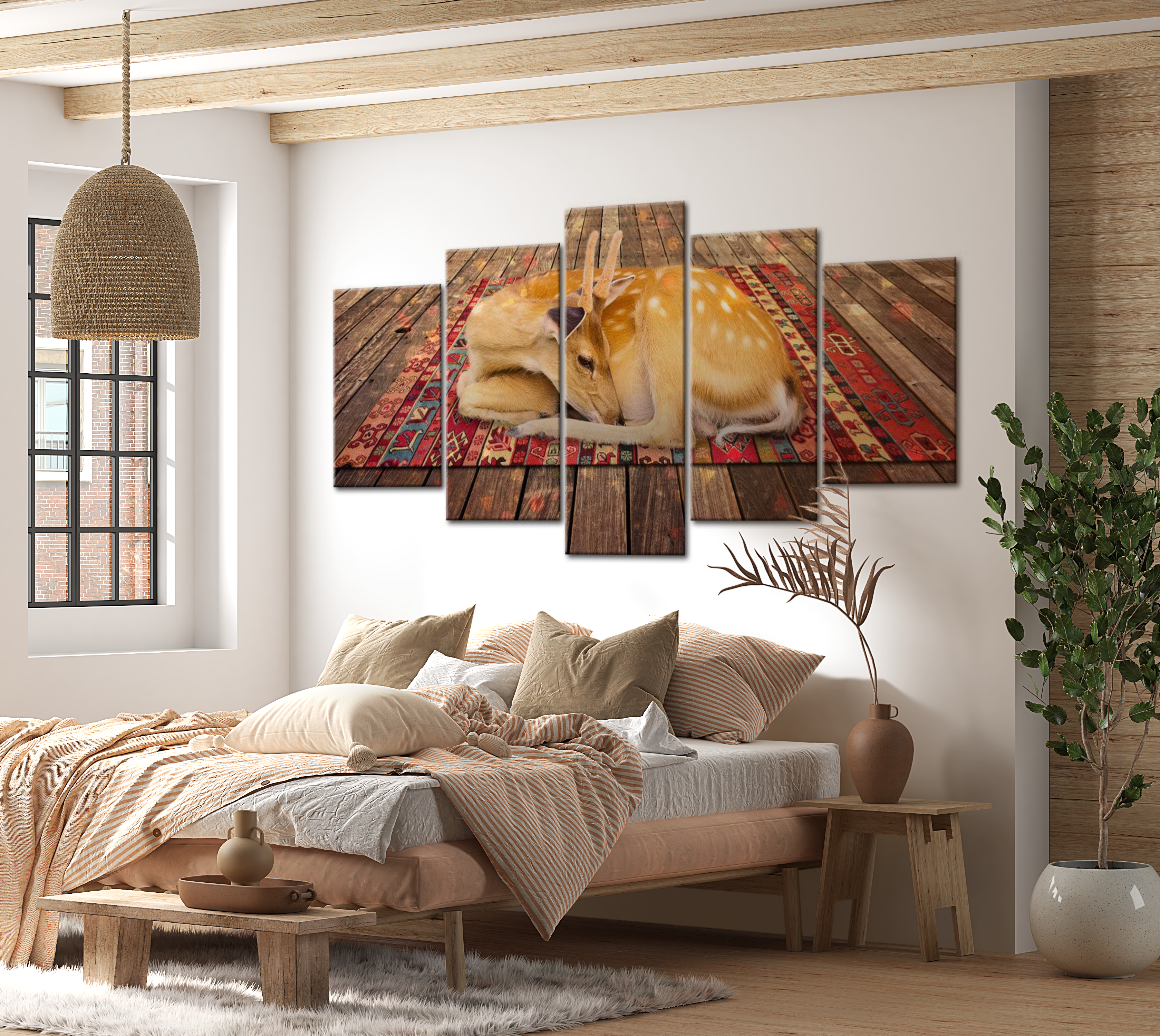 Stretched Canvas Animal Art - Deer On Carpet 40"Wx20"H