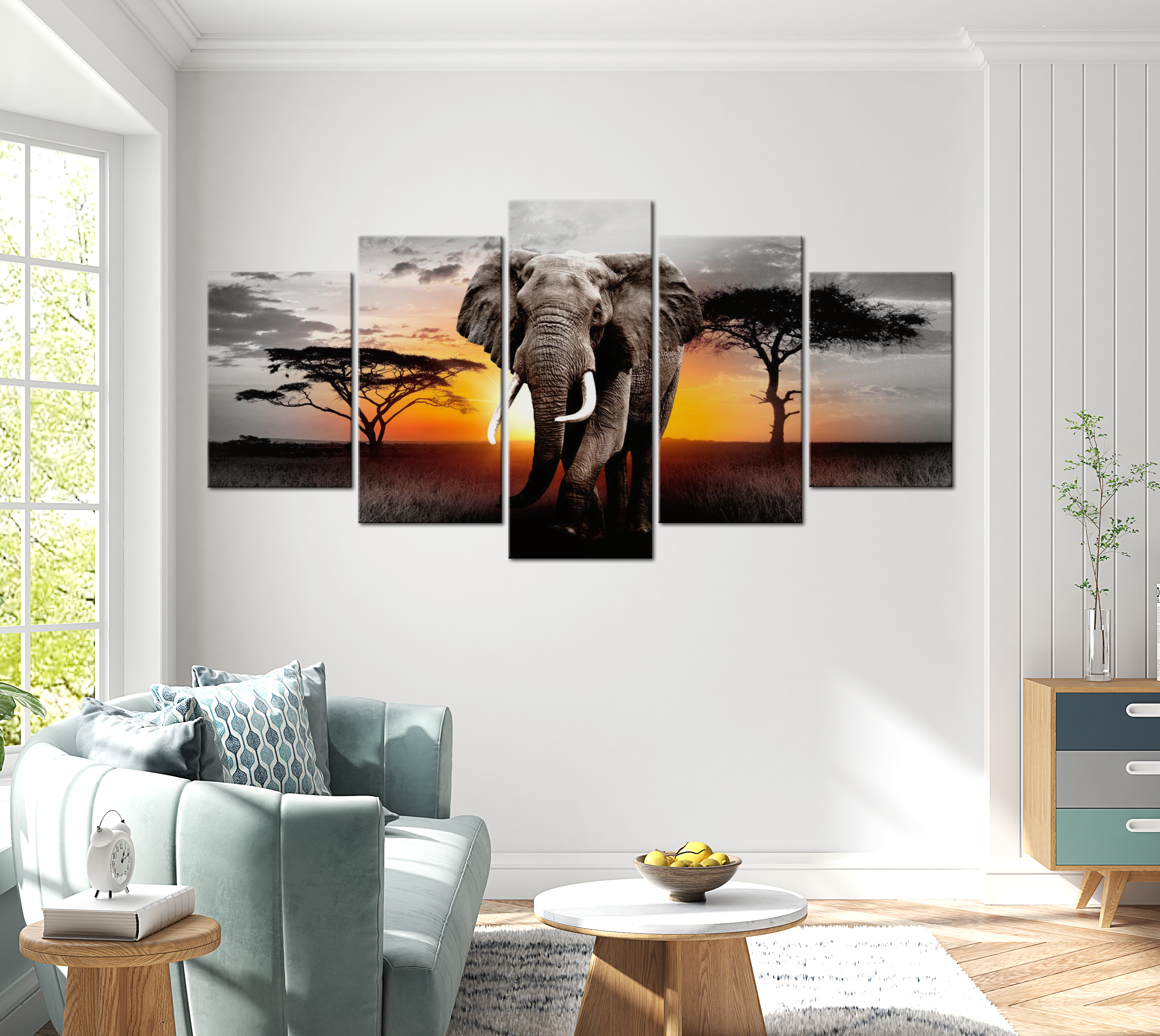 Stretched Canvas Animal Art - Elephant At Sunset 40"Wx20"H