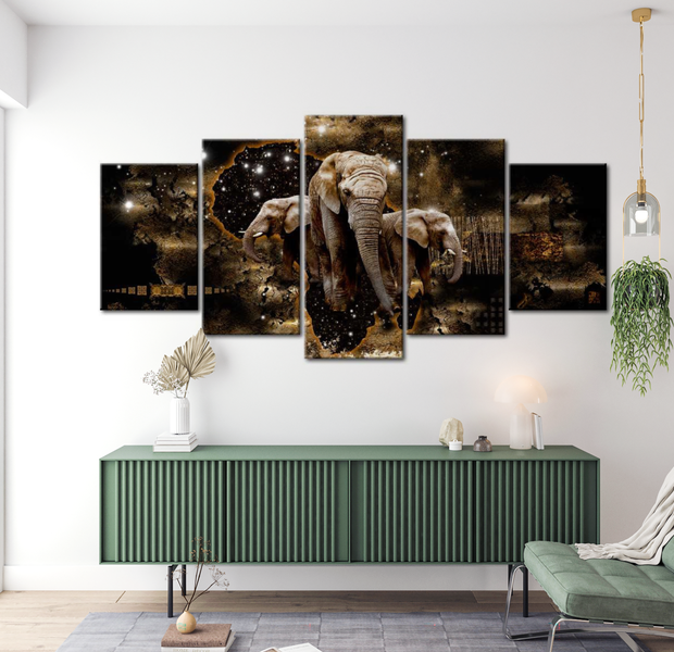Animal Canvas Wall Art - Elephants At Night - 5 Pieces