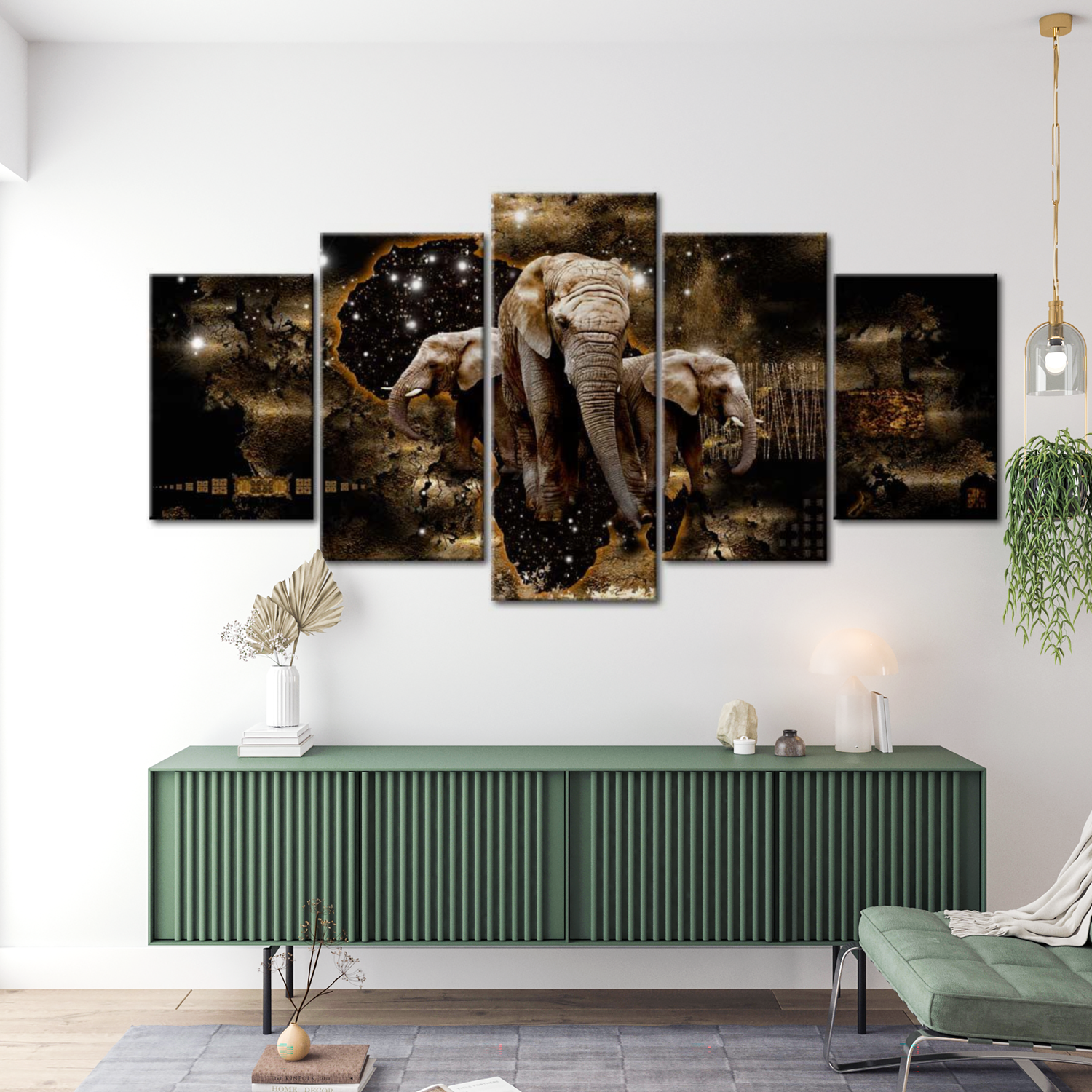 Stretched Canvas Animal Art - Brown Elephants 40"Wx20"H