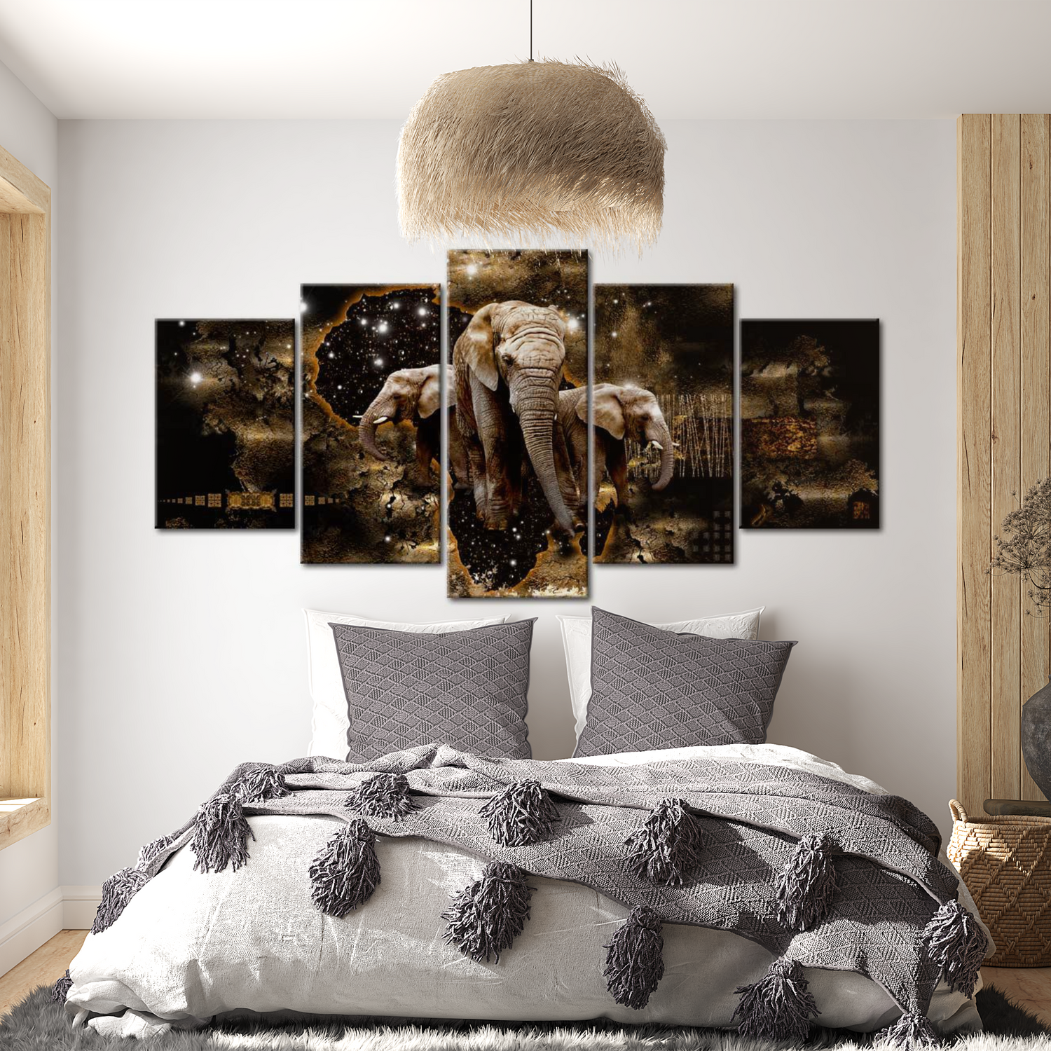 Stretched Canvas Animal Art - Brown Elephants 40"Wx20"H