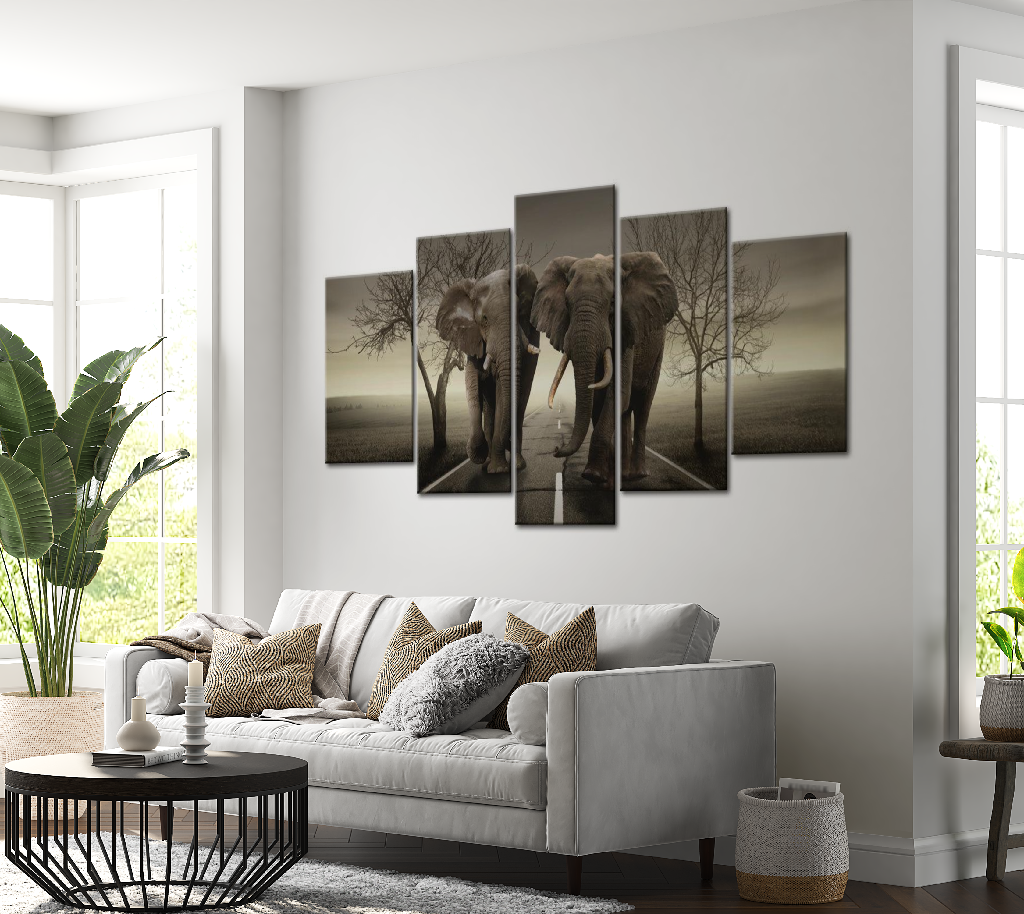 Animal Canvas Wall Art - Elephants On The Move - 5 Pieces