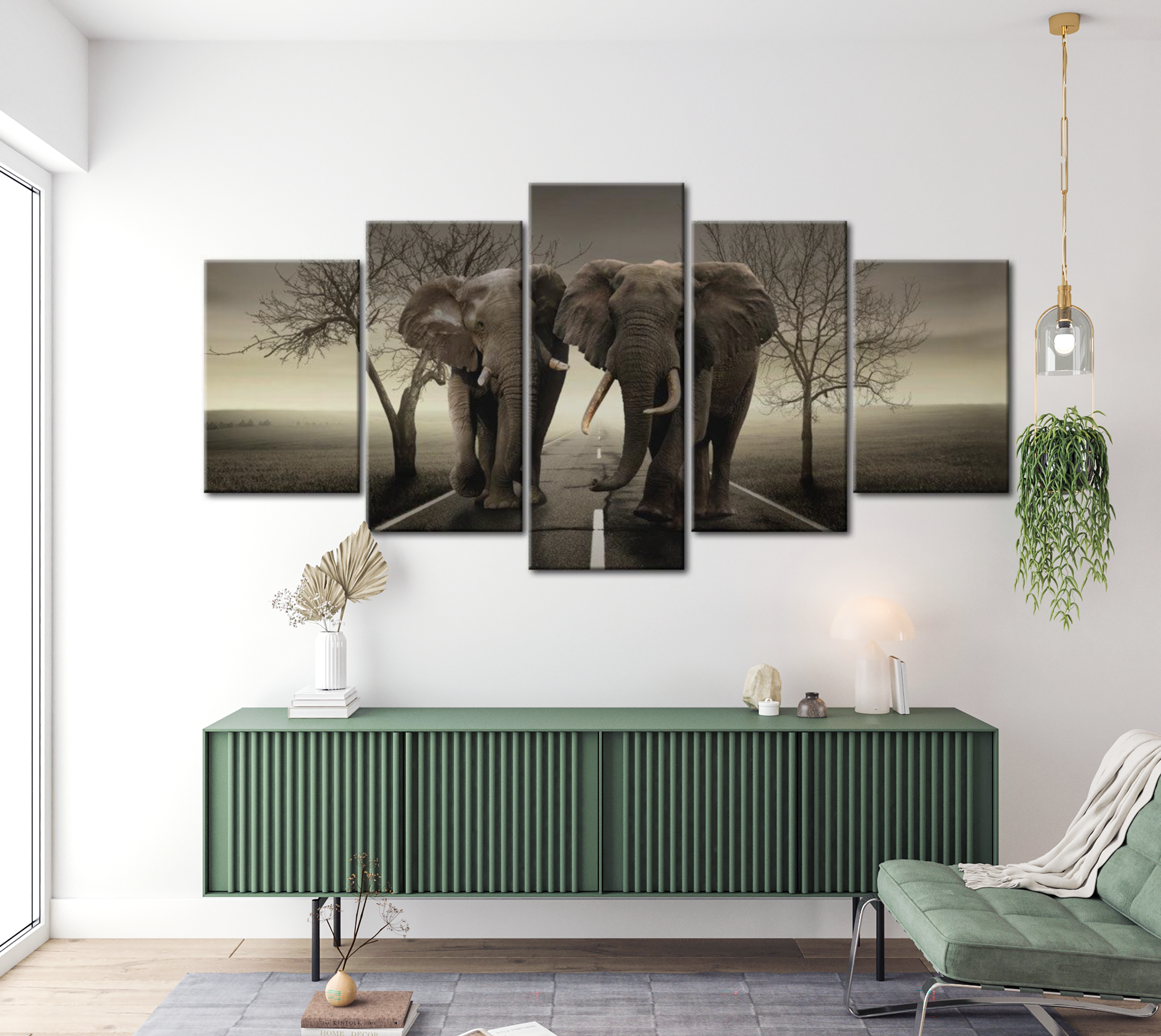 Stretched Canvas Animal Art - Elephants On The Road 40"Wx20"H