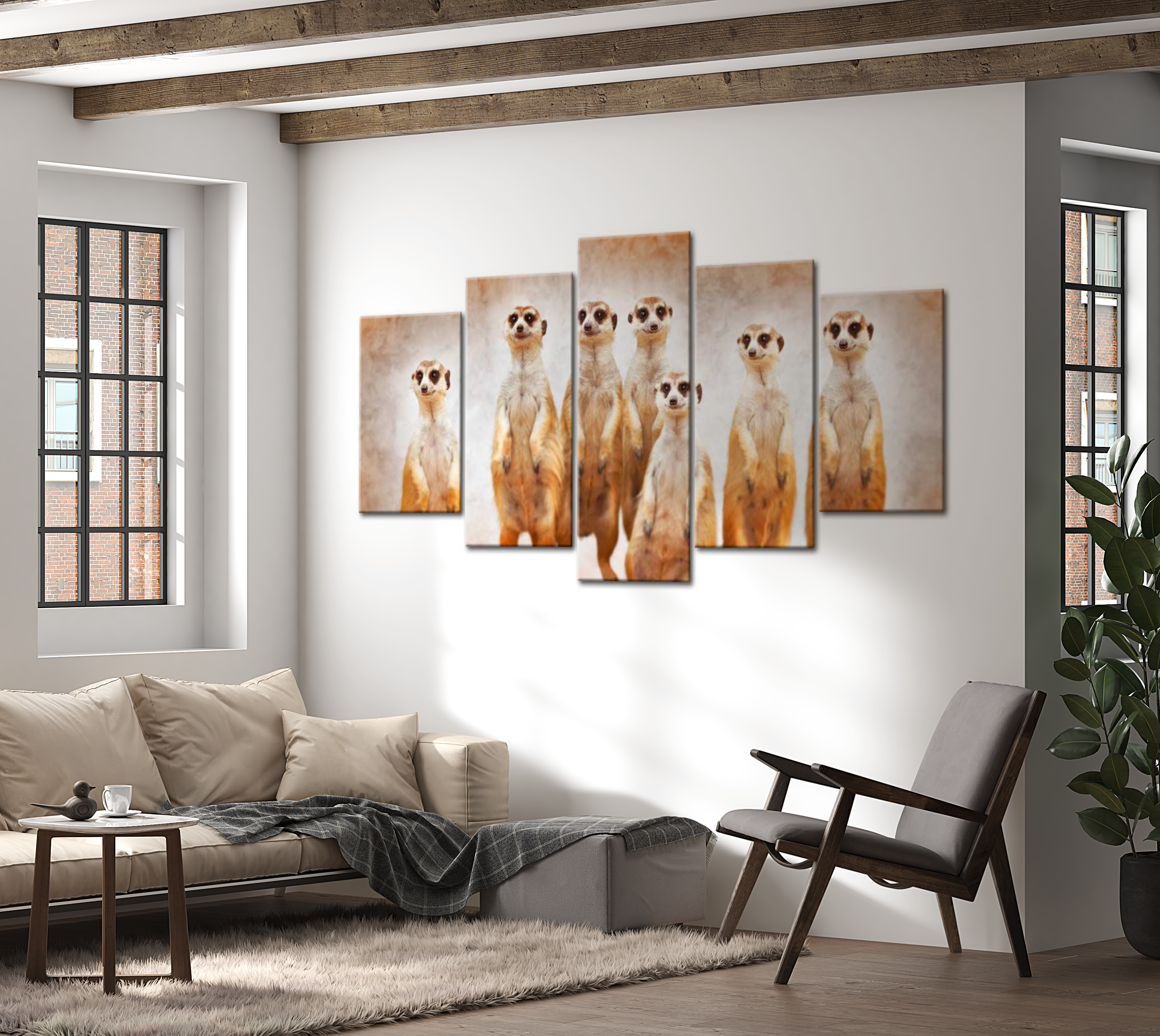 Animal Canvas Wall Art - Family Of Meerkats - 5 Pieces