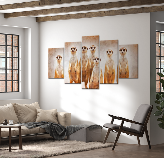 Animal Canvas Wall Art - Family Of Meerkats - 5 Pieces
