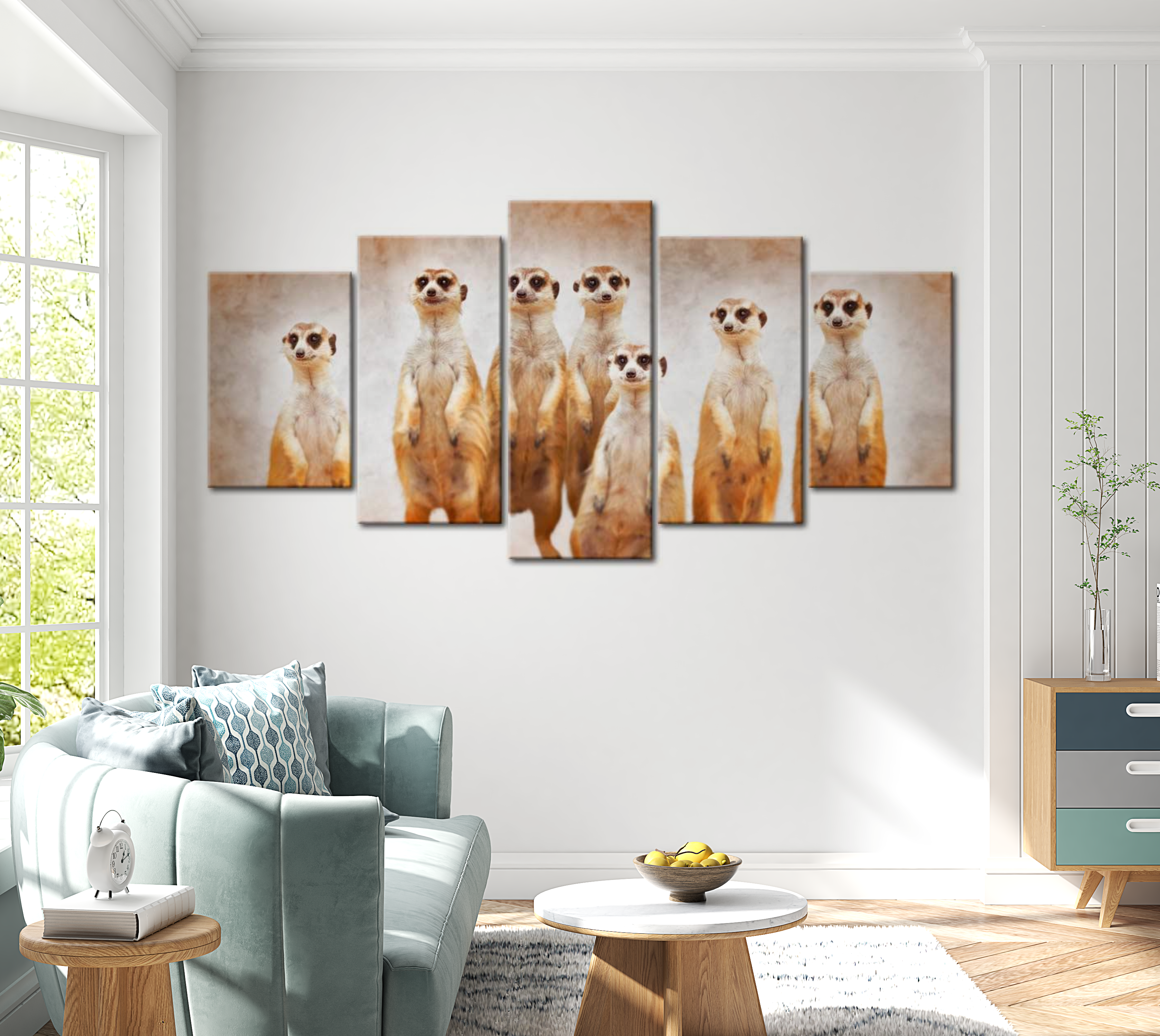 Stretched Canvas Animal Art - Family Of Meerkats 40"Wx20"H