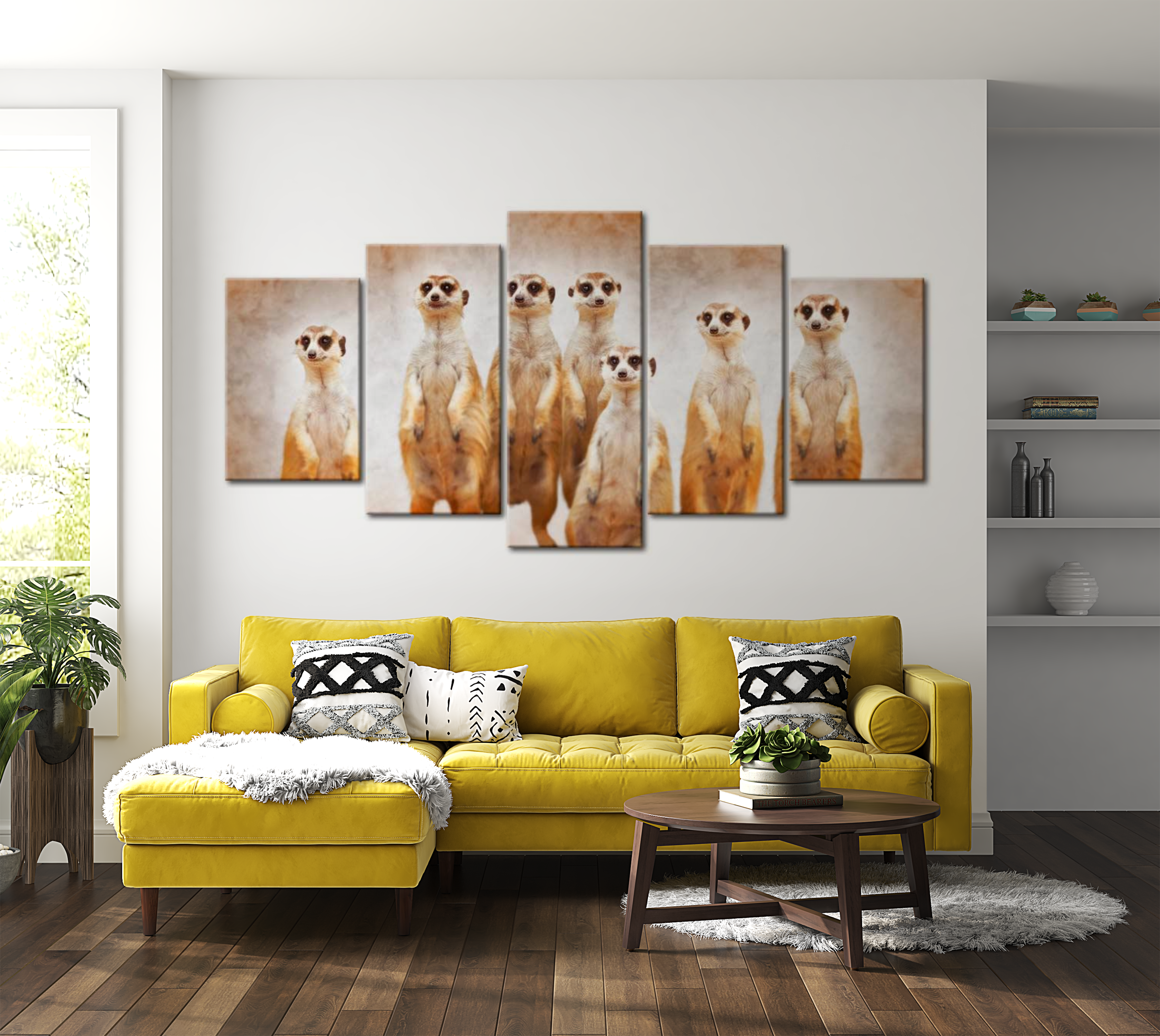 Stretched Canvas Animal Art - Family Of Meerkats 40"Wx20"H