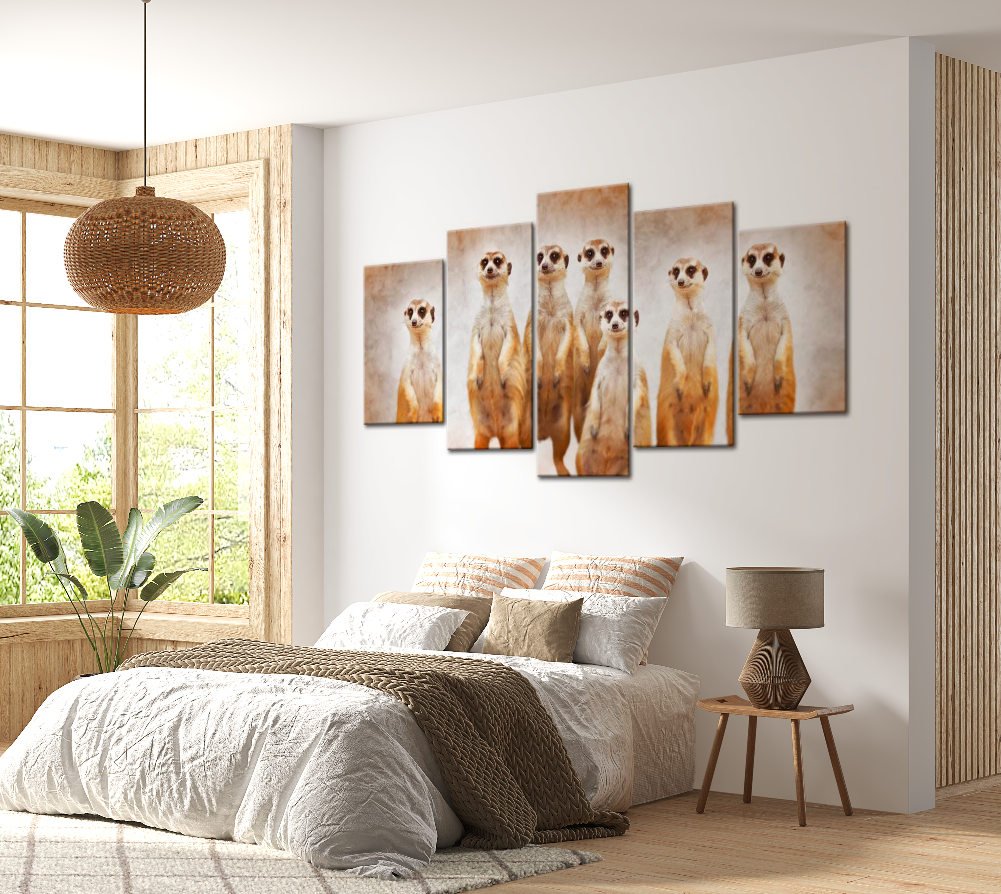 Stretched Canvas Animal Art - Family Of Meerkats 40"Wx20"H