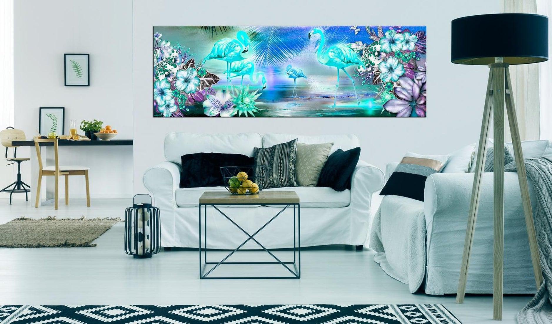 Stretched Canvas Animal Art - Flamingoes By Night