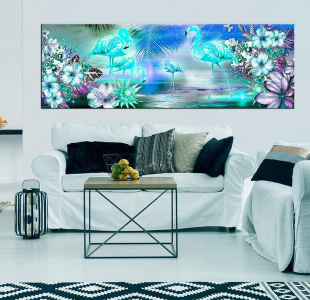 Stretched Canvas Animal Art - Flamingoes By Night