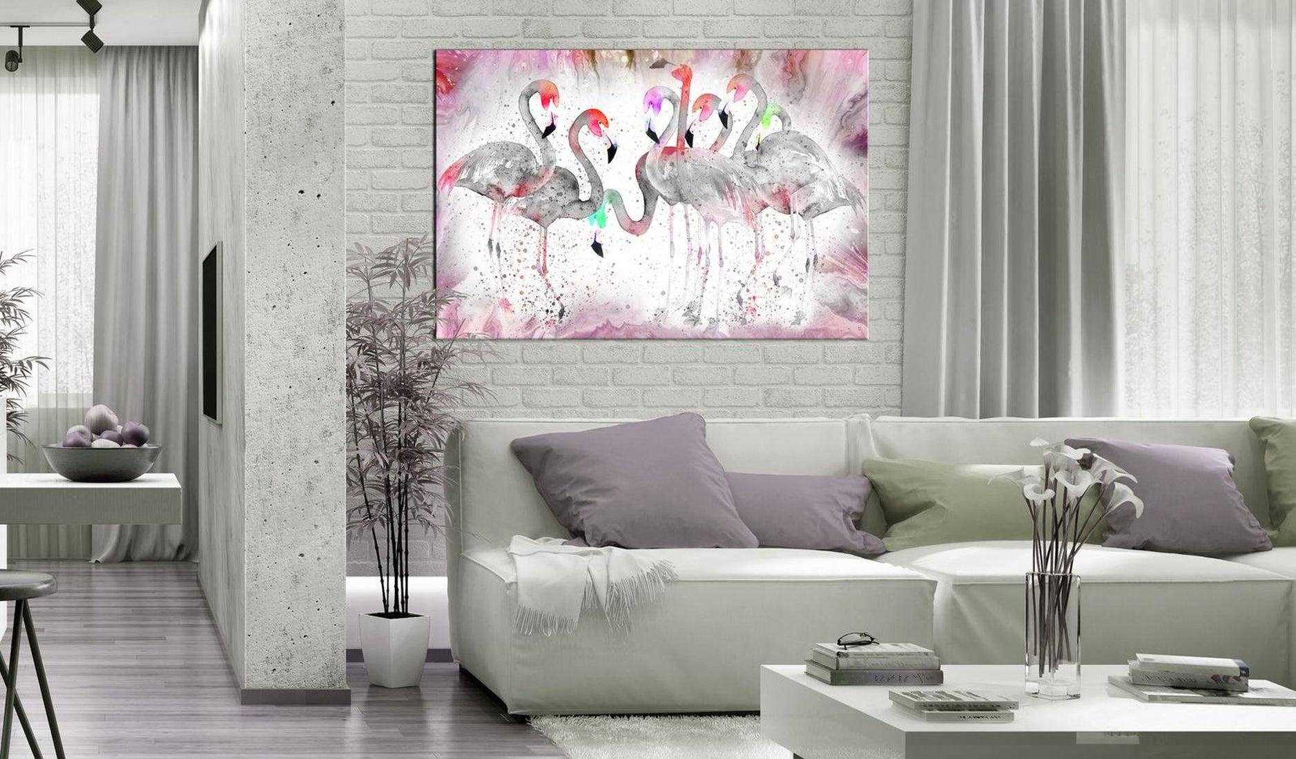 Stretched Canvas Animal Art - Flamingoes Family