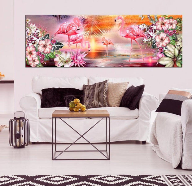 Stretched Canvas Animal Art - Flamingoes Land