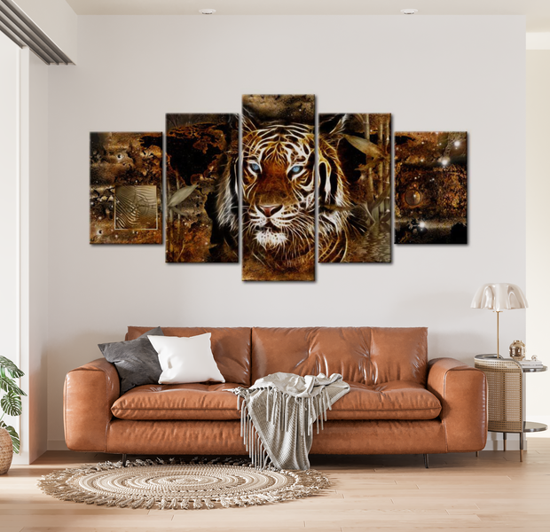 Animal Canvas Wall Art - Golden Jungle Tiger - 5 Pieces