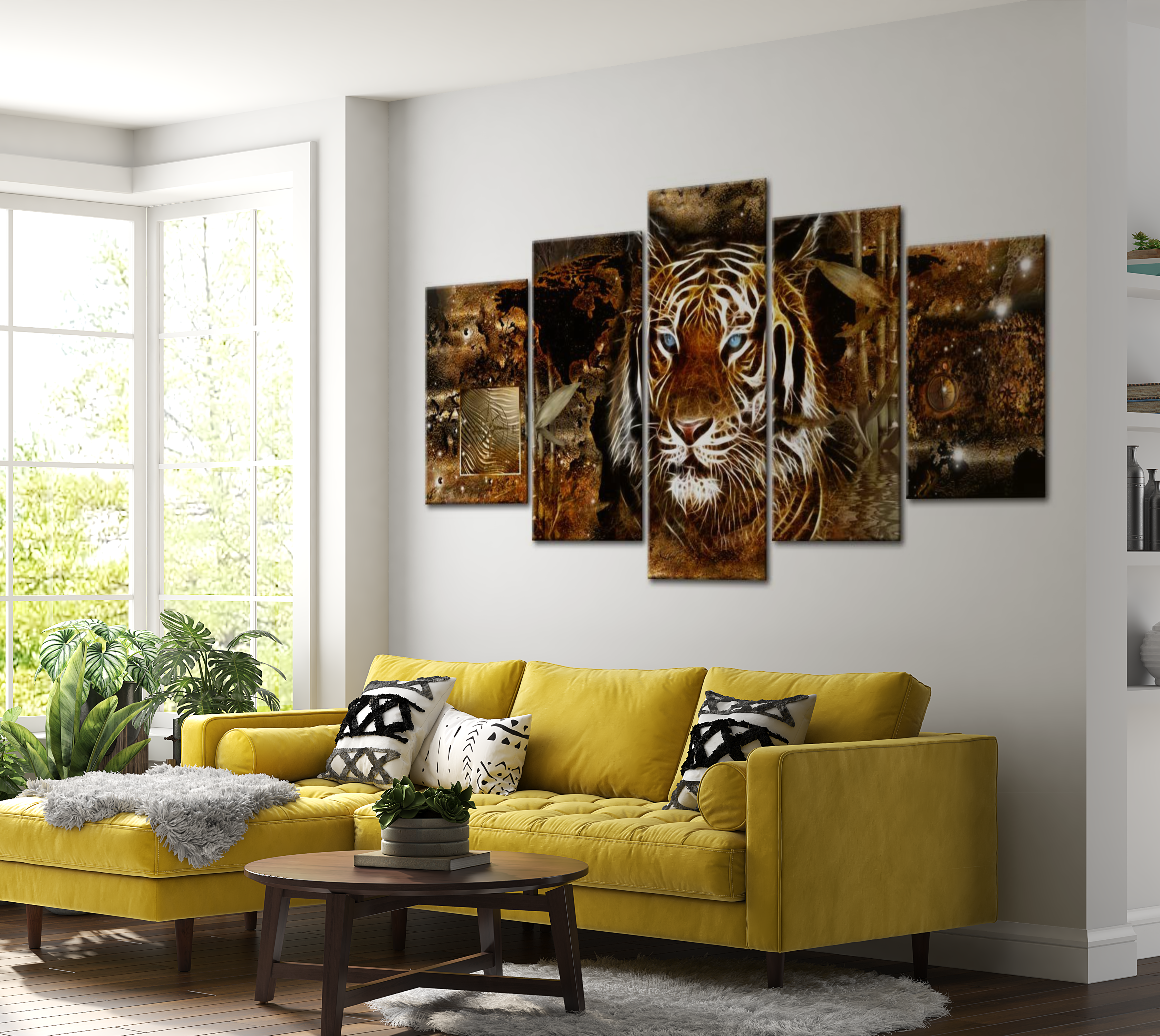 Stretched Canvas Animal Art - Golden Jungle Tiger 40"Wx20"H