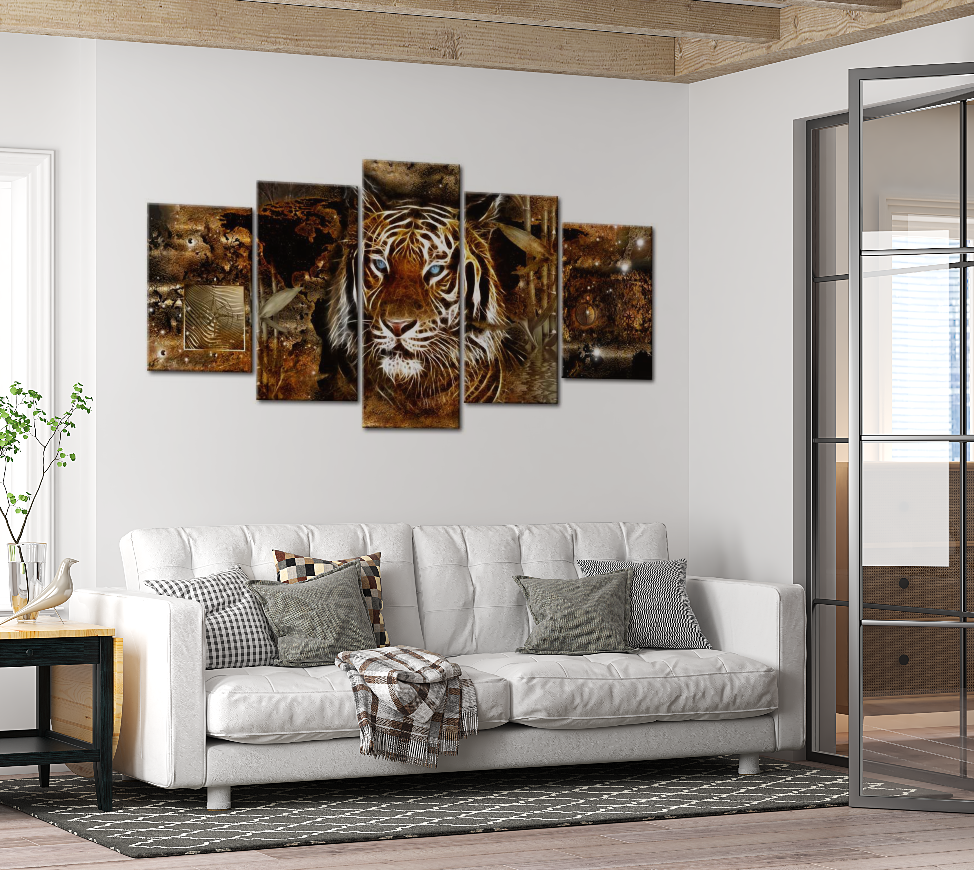 Stretched Canvas Animal Art - Golden Jungle Tiger 40"Wx20"H