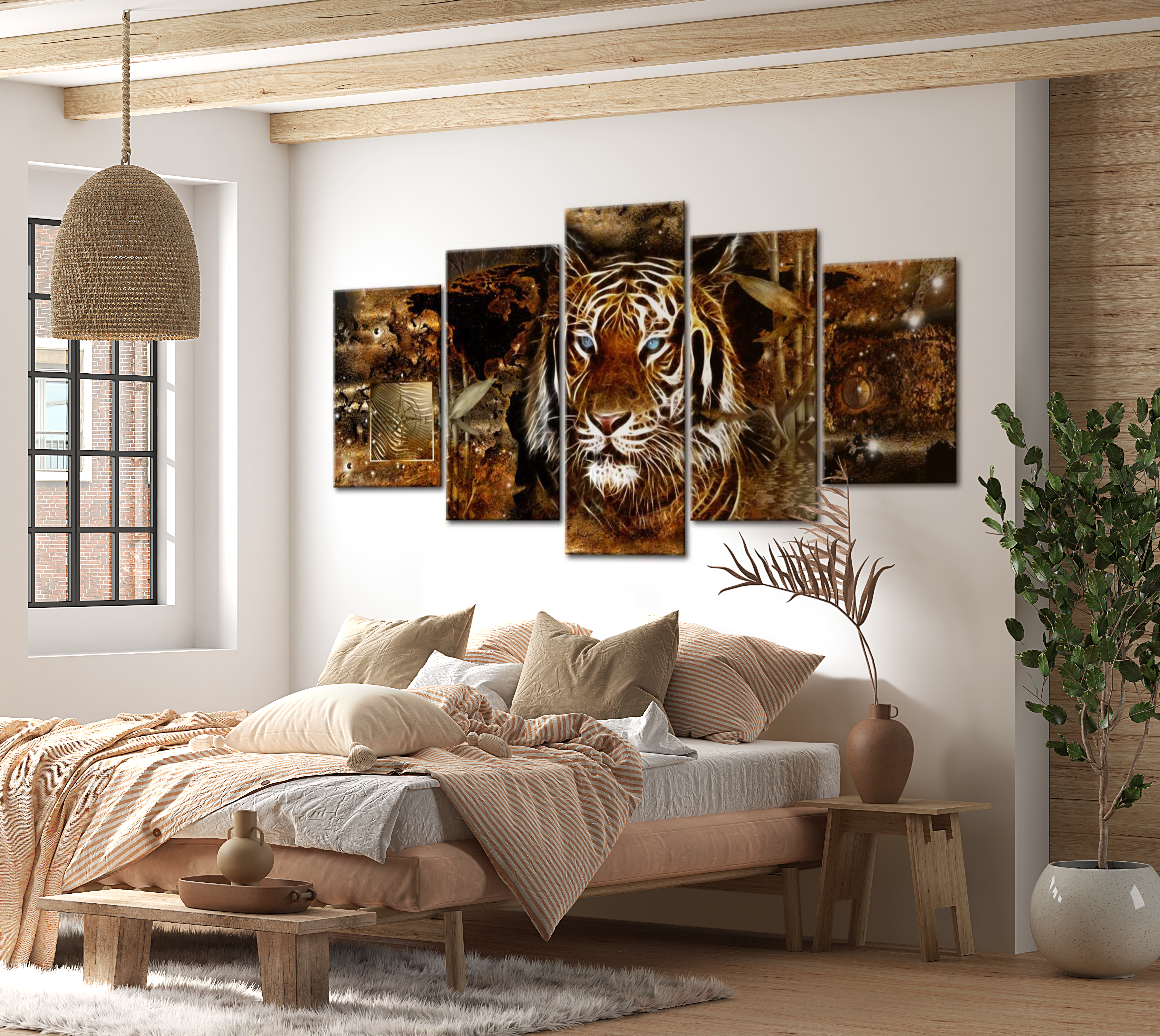 Stretched Canvas Animal Art - Golden Jungle Tiger 40"Wx20"H