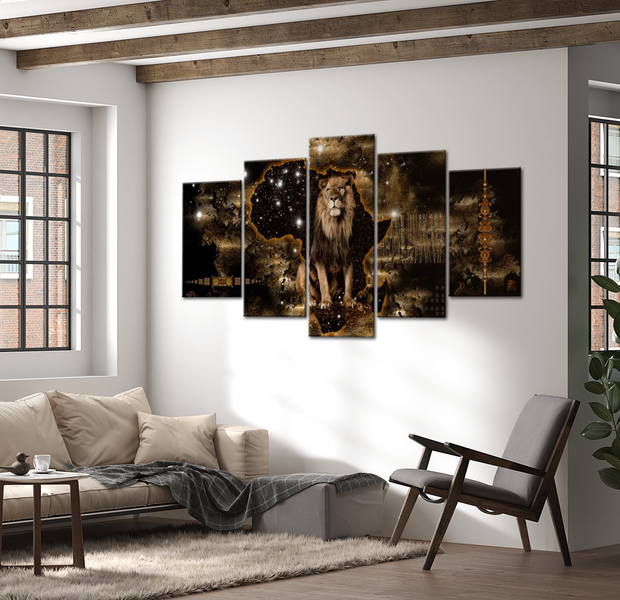 Animal Canvas Wall Art - Golden Lion Africa - 5 Pieces