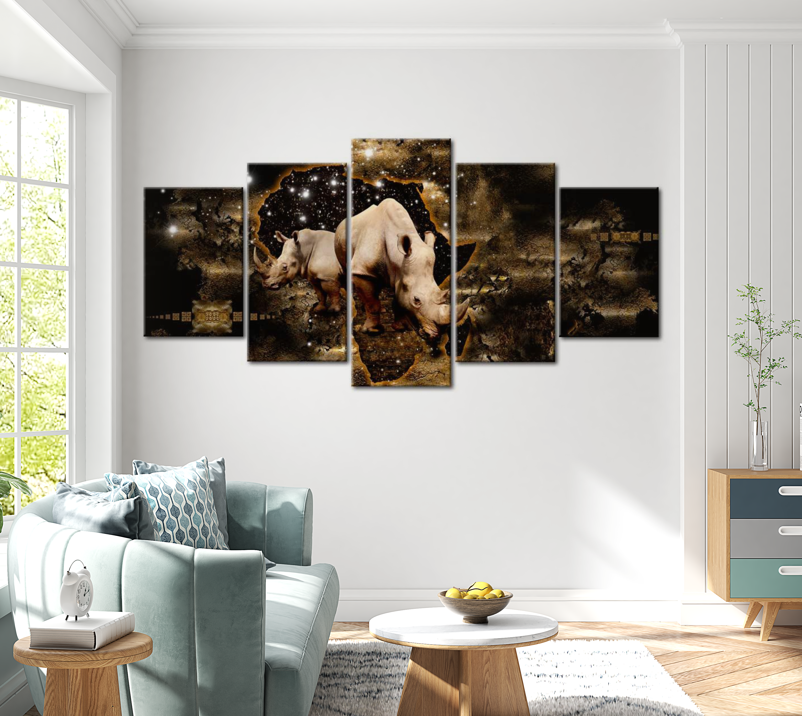 Stretched Canvas Animal Art - Golden Rhino 40"Wx20"H