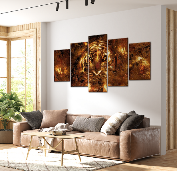 Animal Canvas Wall Art - Golden Tiger - 5 Pieces