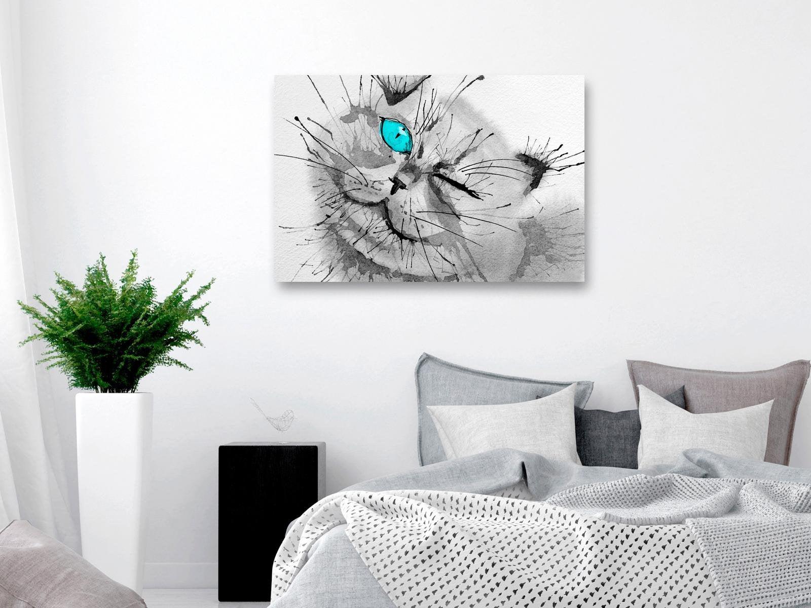 Stretched Canvas Animal Art - Happy Look Wide Blue