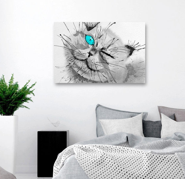 Stretched Canvas Animal Art - Happy Look Wide Blue