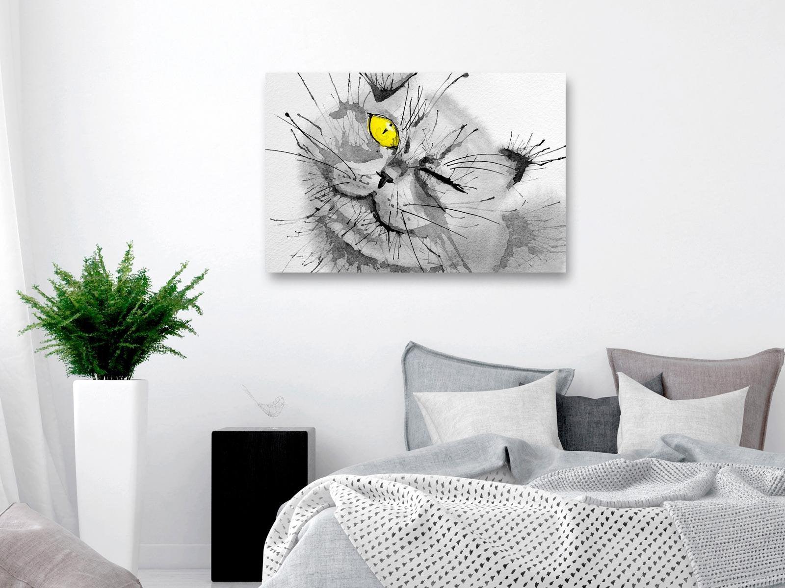 Stretched Canvas Animal Art - Happy Look Wide Yellow