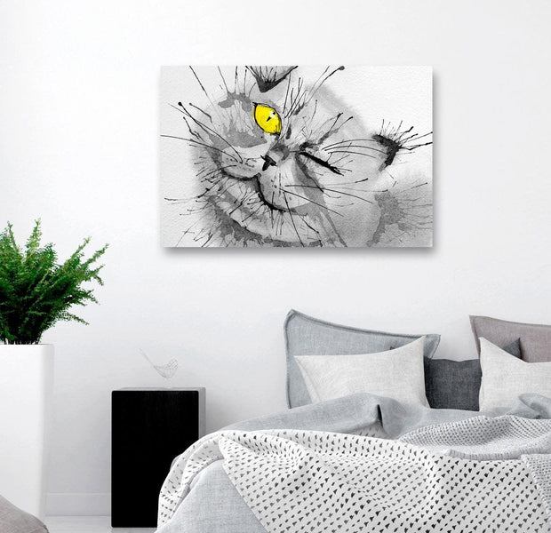 Stretched Canvas Animal Art - Happy Look Wide Yellow
