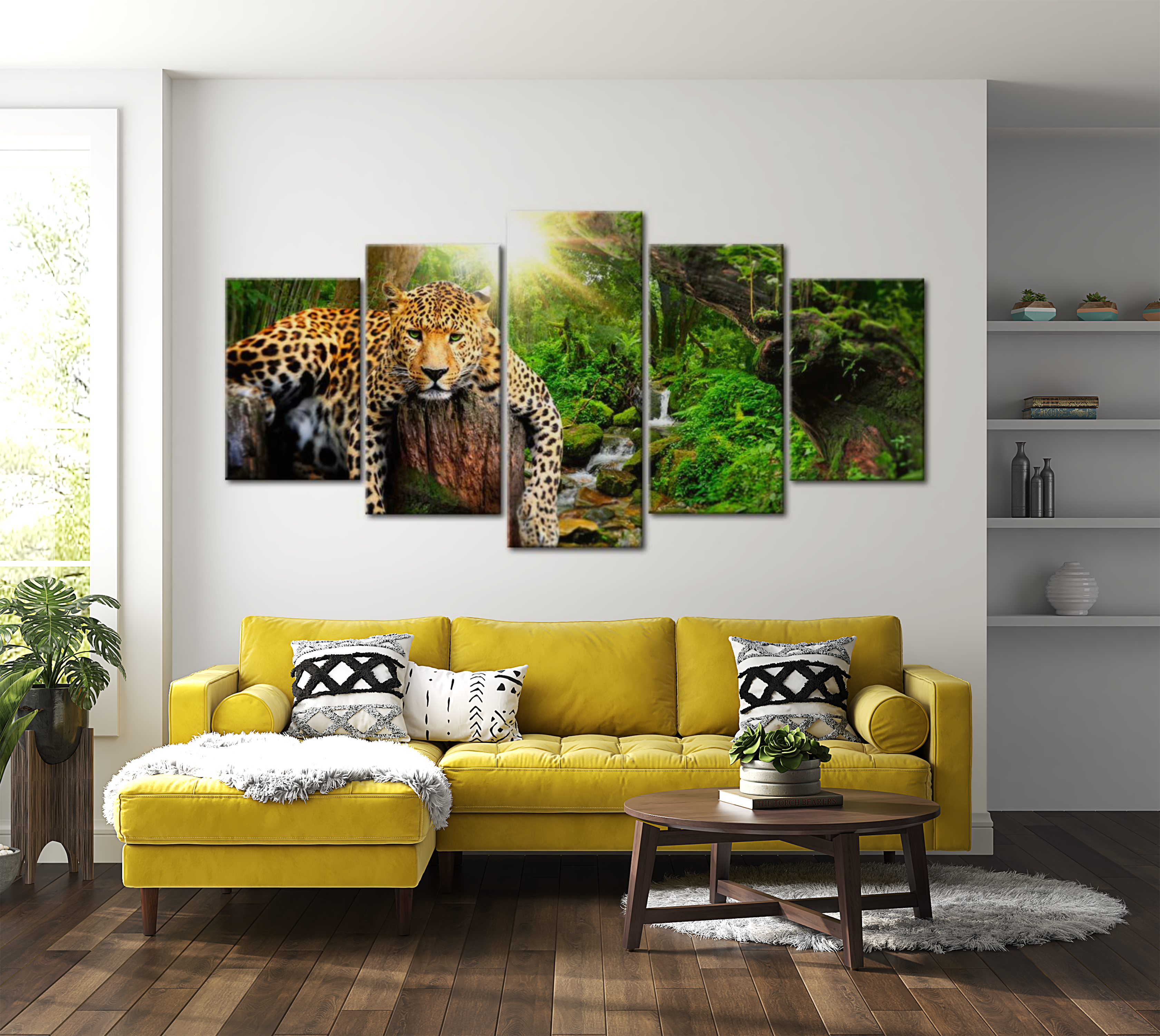 Animal Canvas Wall Art - Lazy Leopard - 5 Pieces