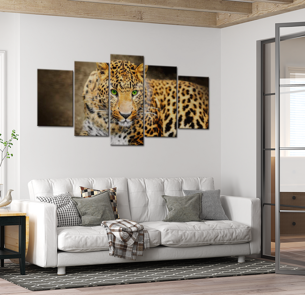 Animal Canvas Wall Art - Leopard Green Eyes - 5 Pieces