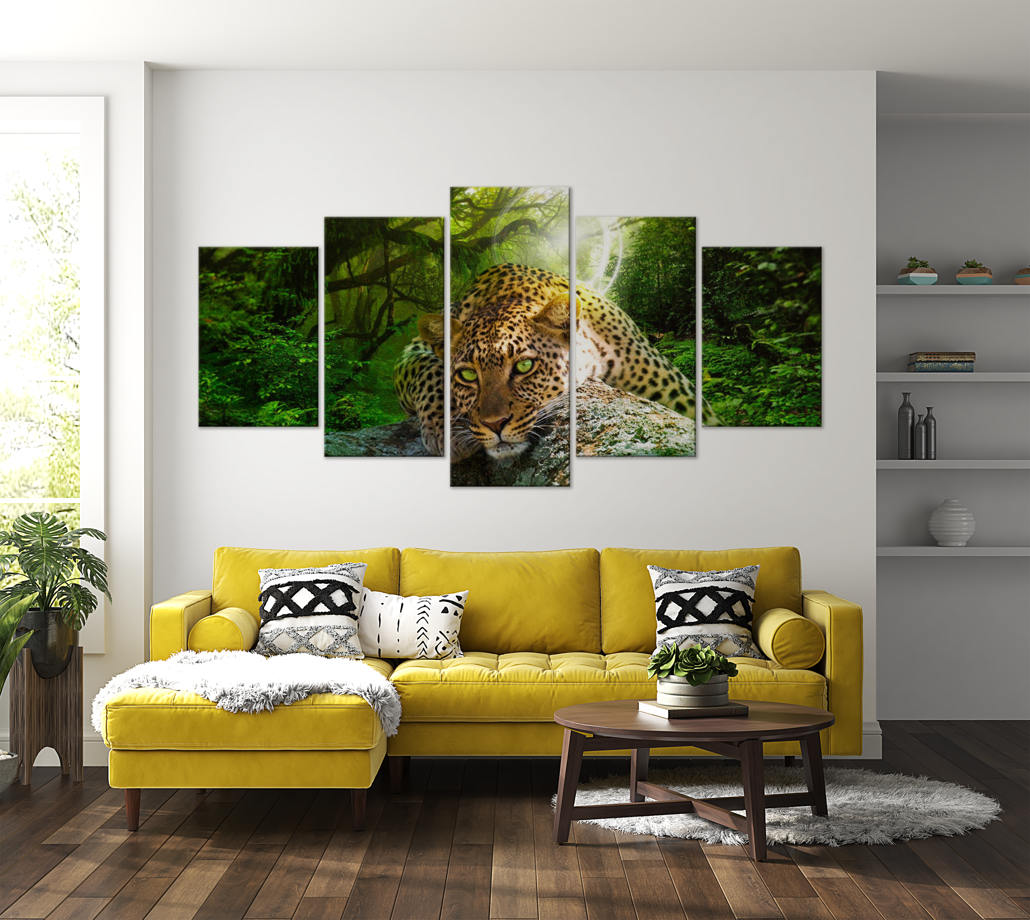 Stretched Canvas Animal Art - Leopard Lying Green 40"Wx20"H