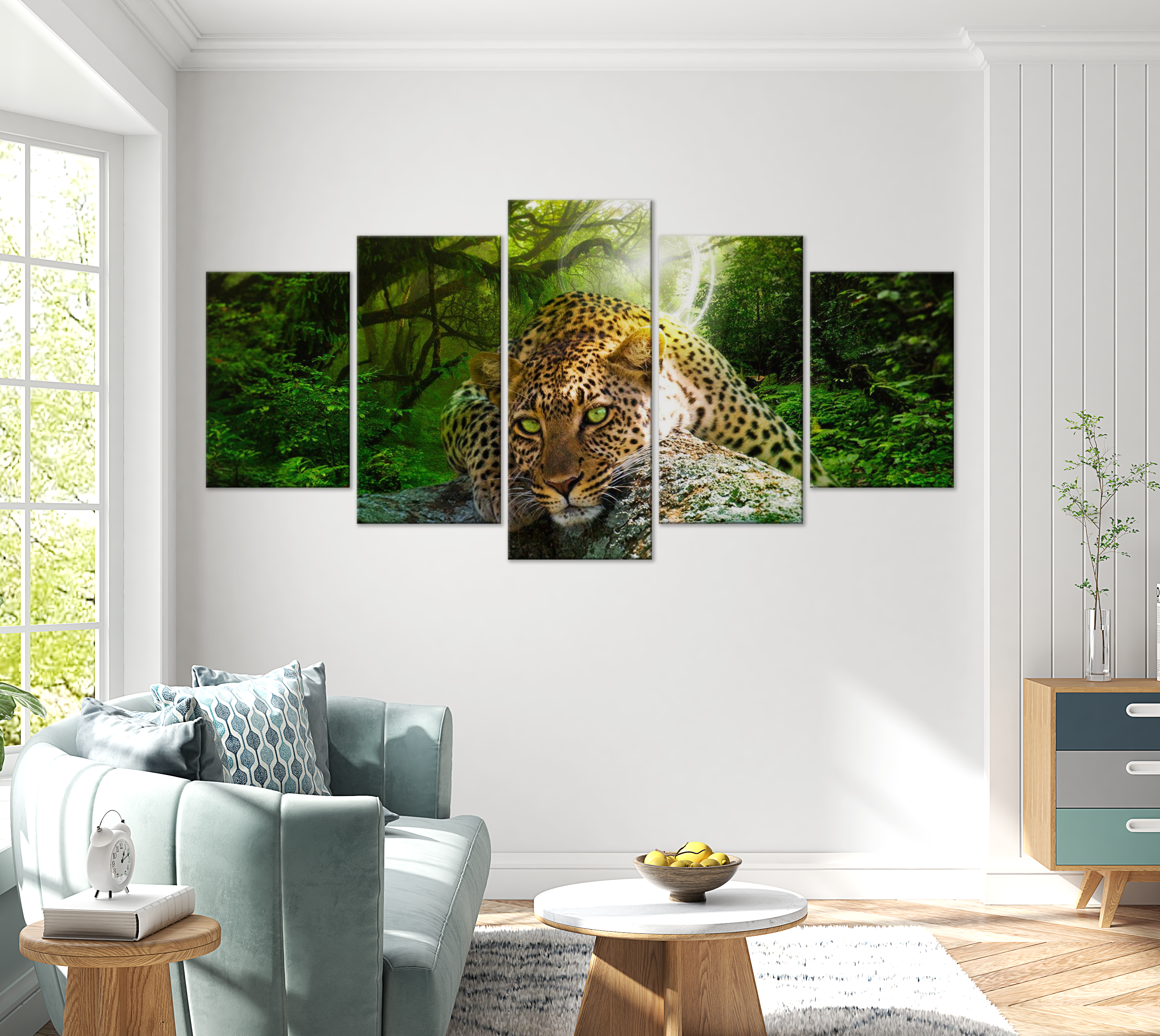 Stretched Canvas Animal Art - Leopard Lying Green 40"Wx20"H