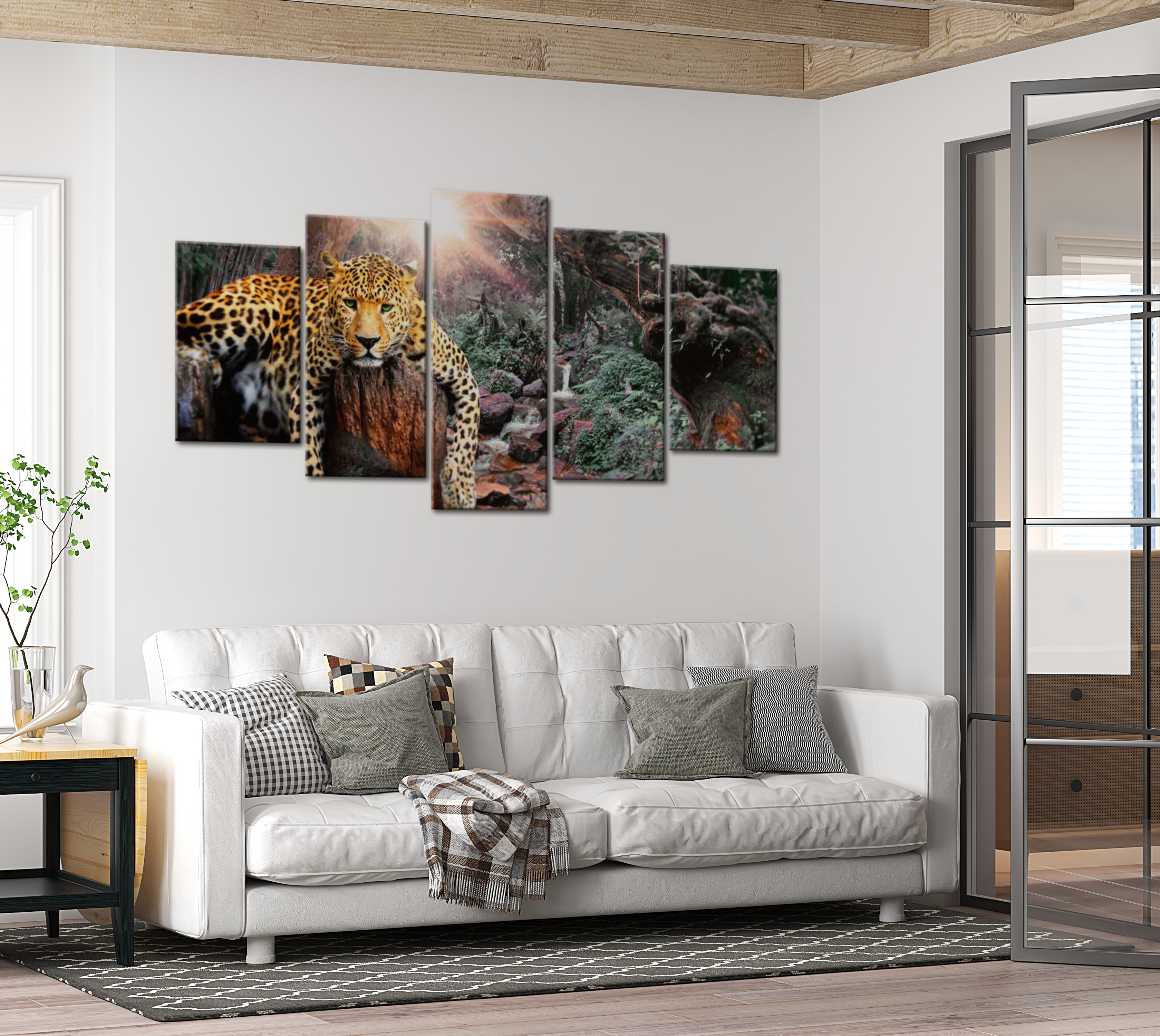 Animal Canvas Wall Art - Leopard Relaxation - 5 Pieces