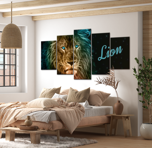 Animal Canvas Wall Art - Lion Blue - 5 Pieces