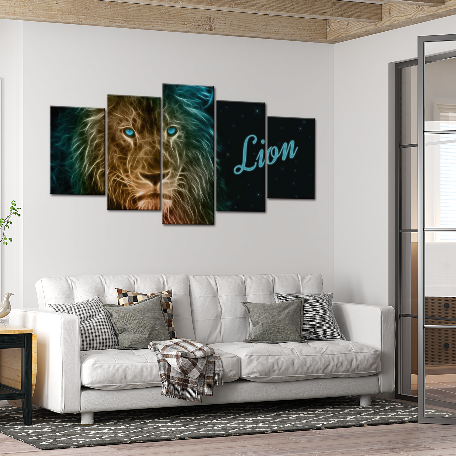 Stretched Canvas Animal Art - Gold Lion 40"Wx20"H