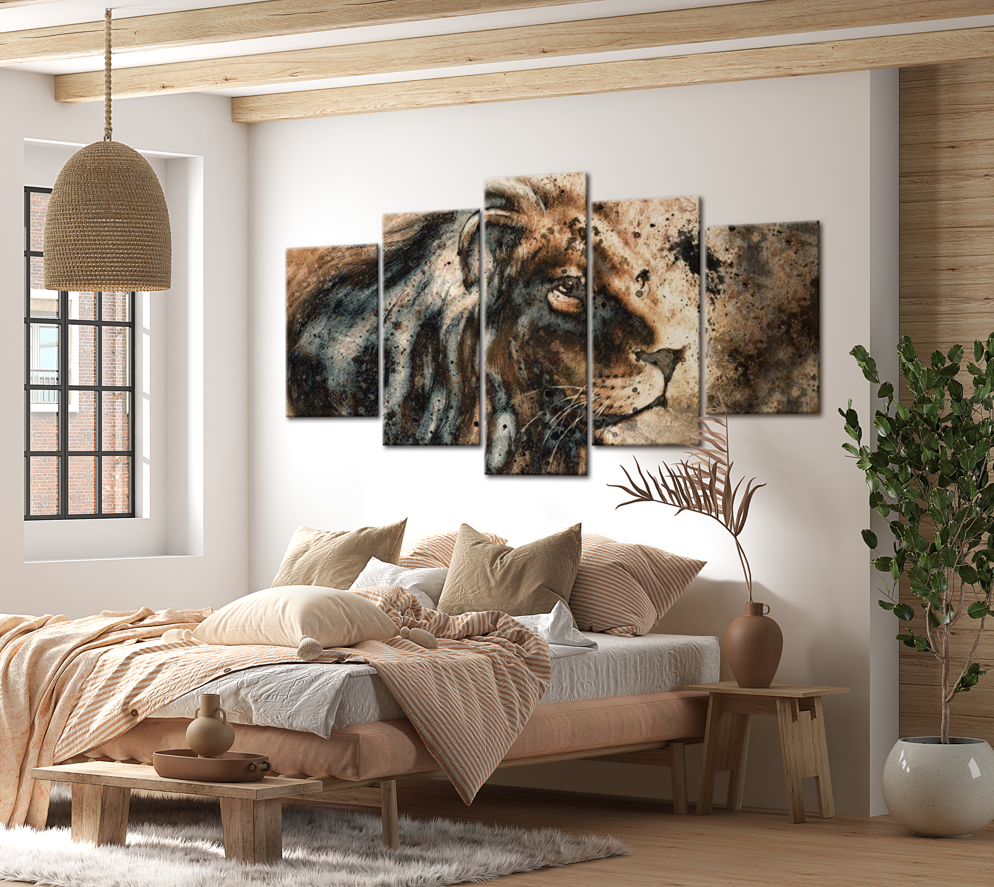 Animal Canvas Wall Art - Lion Painting - 5 Pieces