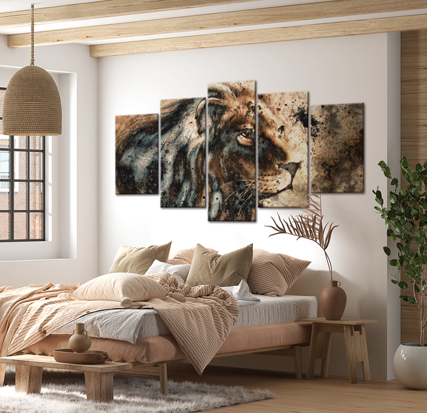 Animal Canvas Wall Art - Lion Painting - 5 Pieces