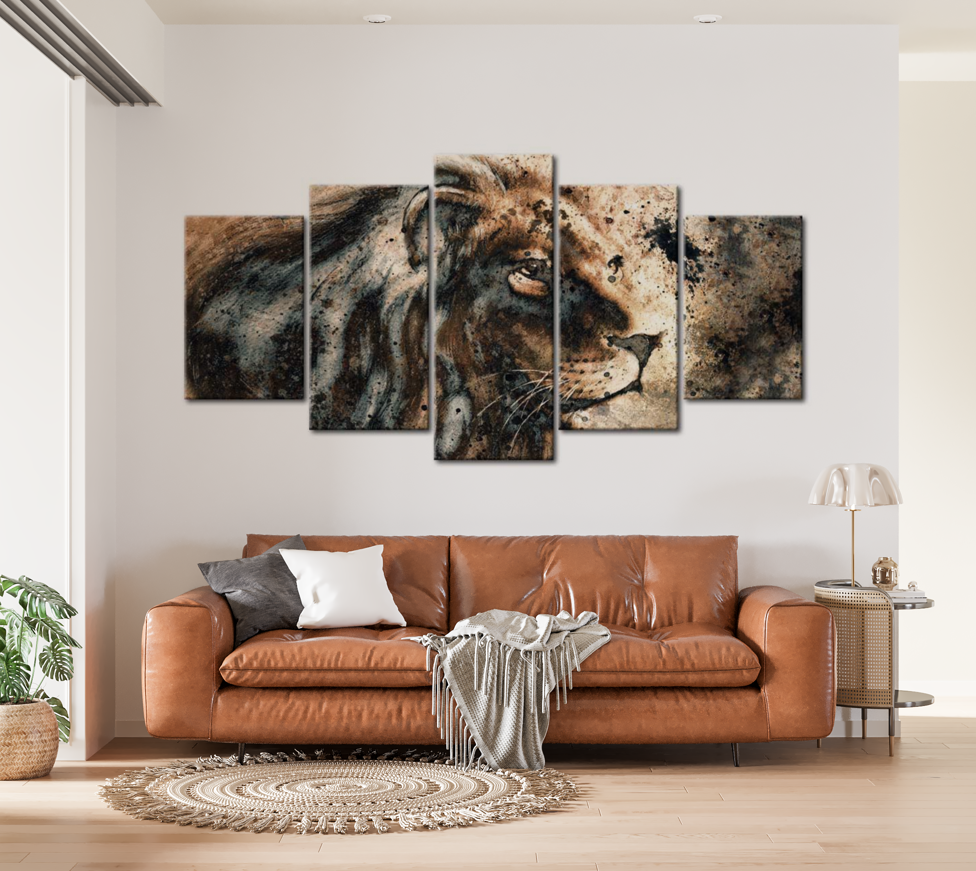 Stretched Canvas Animal Art - Lion Painting 40"Wx20"H