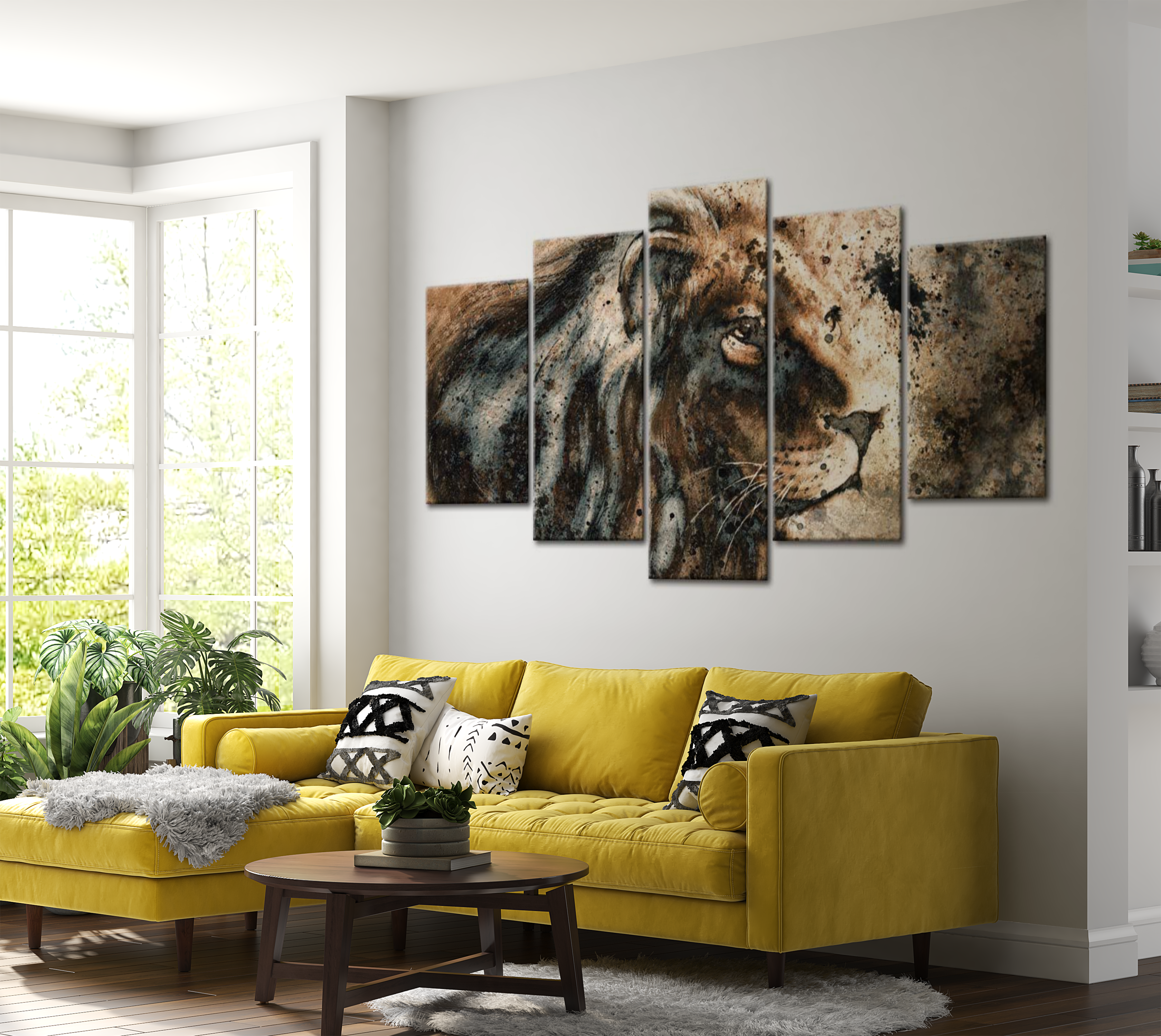 Stretched Canvas Animal Art - Lion Painting 40"Wx20"H