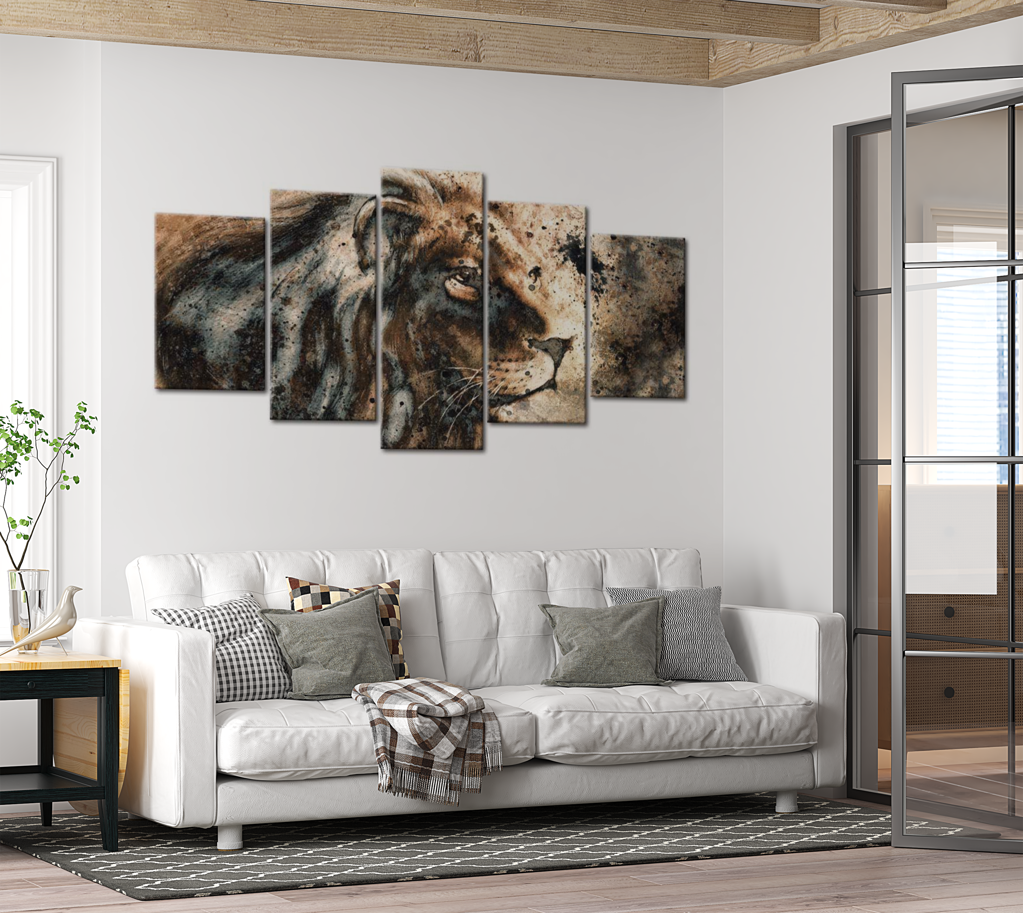 Stretched Canvas Animal Art - Lion Painting 40"Wx20"H