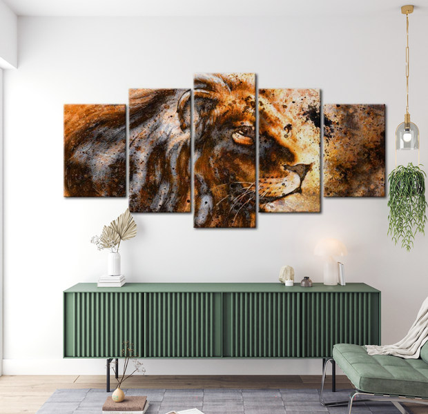 Animal Canvas Wall Art - Lion Portrait - 5 Pieces