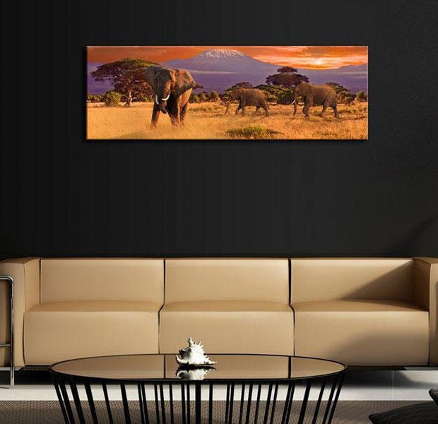 Stretched Canvas Landscape Art - March Of African Elephants